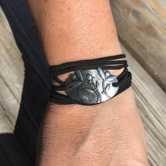 Tie Wrap Floral Silver Bracelet Cuff Boho Gift Bohemian Festival Mothers Day - Picture 12 of 14